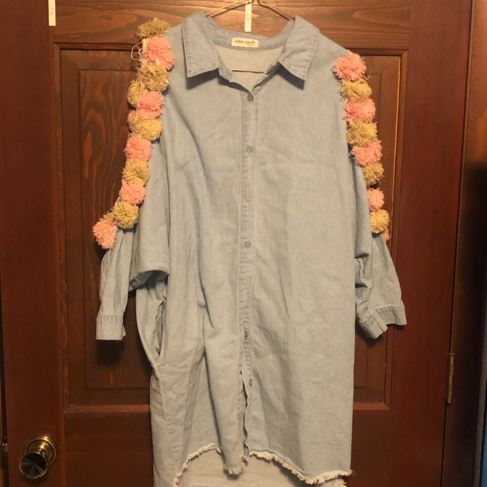 Pom Pom cold shoulder dress/shirt